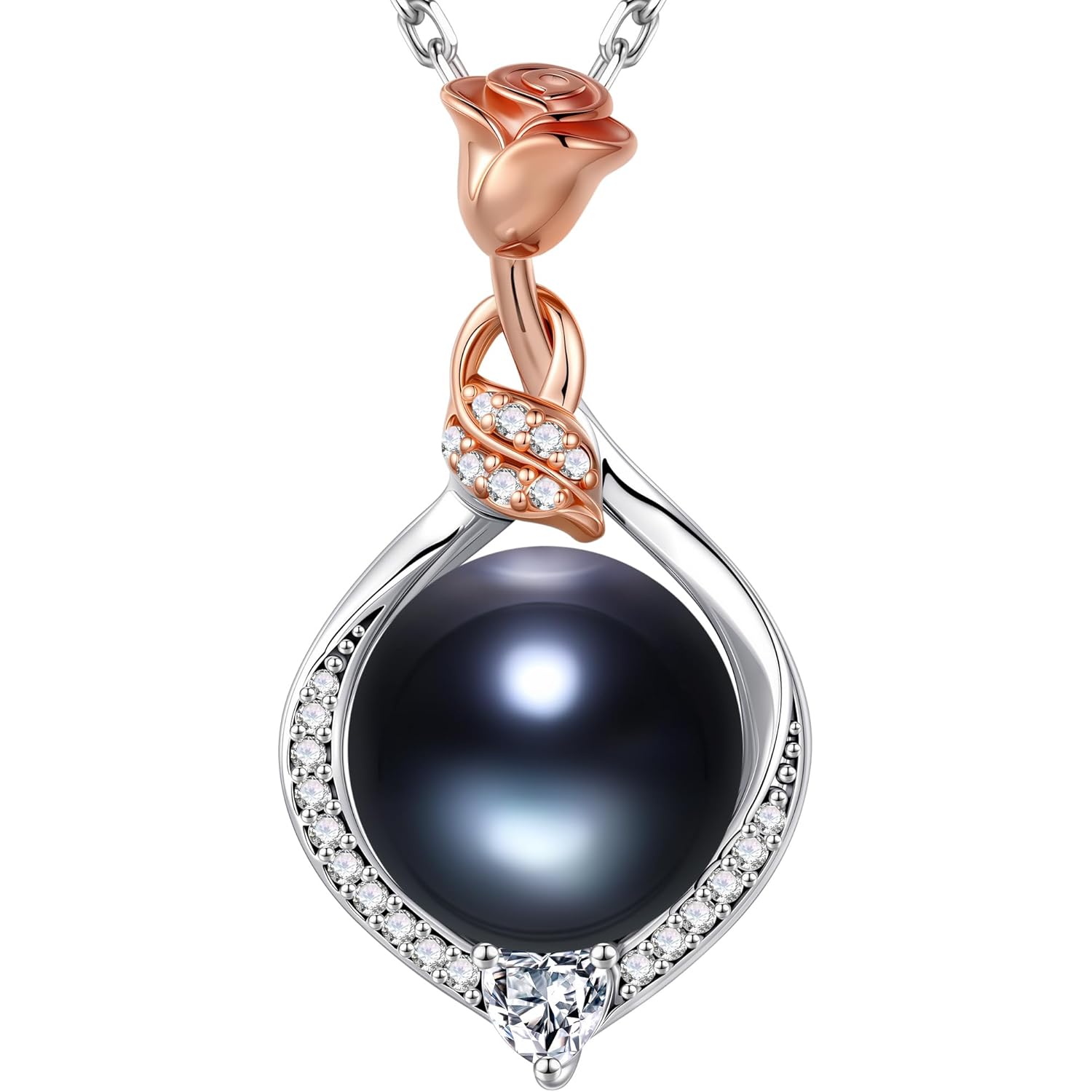 Iefil Mothers Day Gifts for Wife Mom - 10-11mm Freshwater Pearl Necklace, Rose Flower Pearl Necklace, Anniversary Jewelry Gifts for Women Wife Mom Girlfriend Her, 925 Sterling Silver
