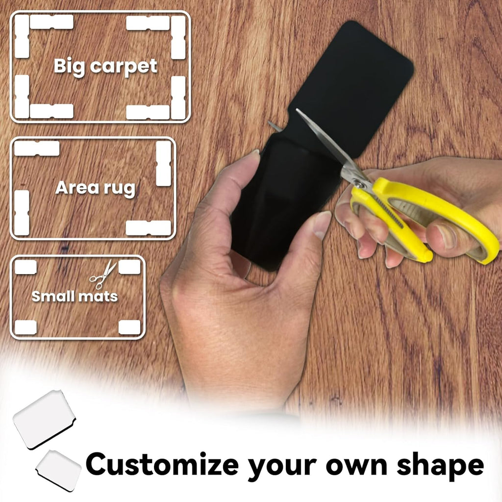 Rug Carpet Non Slip Grippers, Reusable Rug Tape Pads, No Damaging for Hardwood Floors, Strong Hold Carpet Corner Stickers for Area Rugs Flat, Removable, 8Pcs