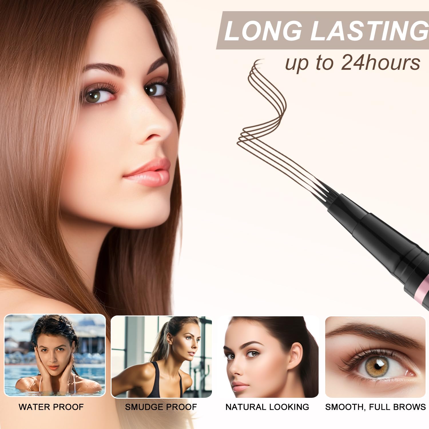 LAVONE Eyebrow Pen Makeup Kit, with Waterproof Eyebrow Pencil, Eyeliner, Pomade, and Brow Brush, Smudge-Proof and Long Lasting, Create Full and Natural Brows, Dark Brown