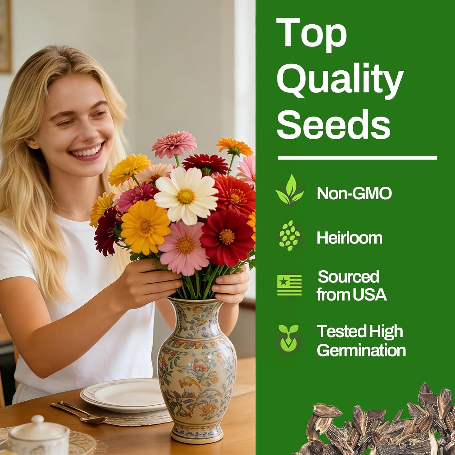 Zinnia Seeds, 6500+ Bulk Pack Mixed Colors Large Blooms Seeds, California Giant Zinnia Seeds For 2026, High Germination Non-Gmo, Wildflower Seeds For Planting Indoor Outdoor, Open Pollinated
