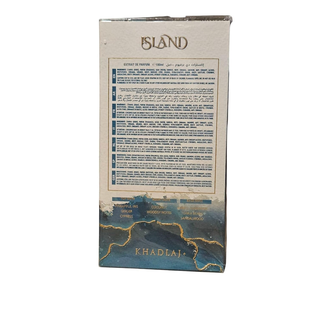 Khadlaj Island Extrait De Parfum, Luxury Fragrance In Emerald Green Glass Bottle With Gold Cap, Premium Middle Eastern Perfume