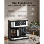 Airmsen 12-Cup Programmable Dual Coffee Maker – Single Serve Machine For K-Cup Pods & Ground, 1000W Fast Brew, Delay Start, 2H Keep Warm, Touchscreen, 60Oz Tank, Glass Carafe – Home & Office