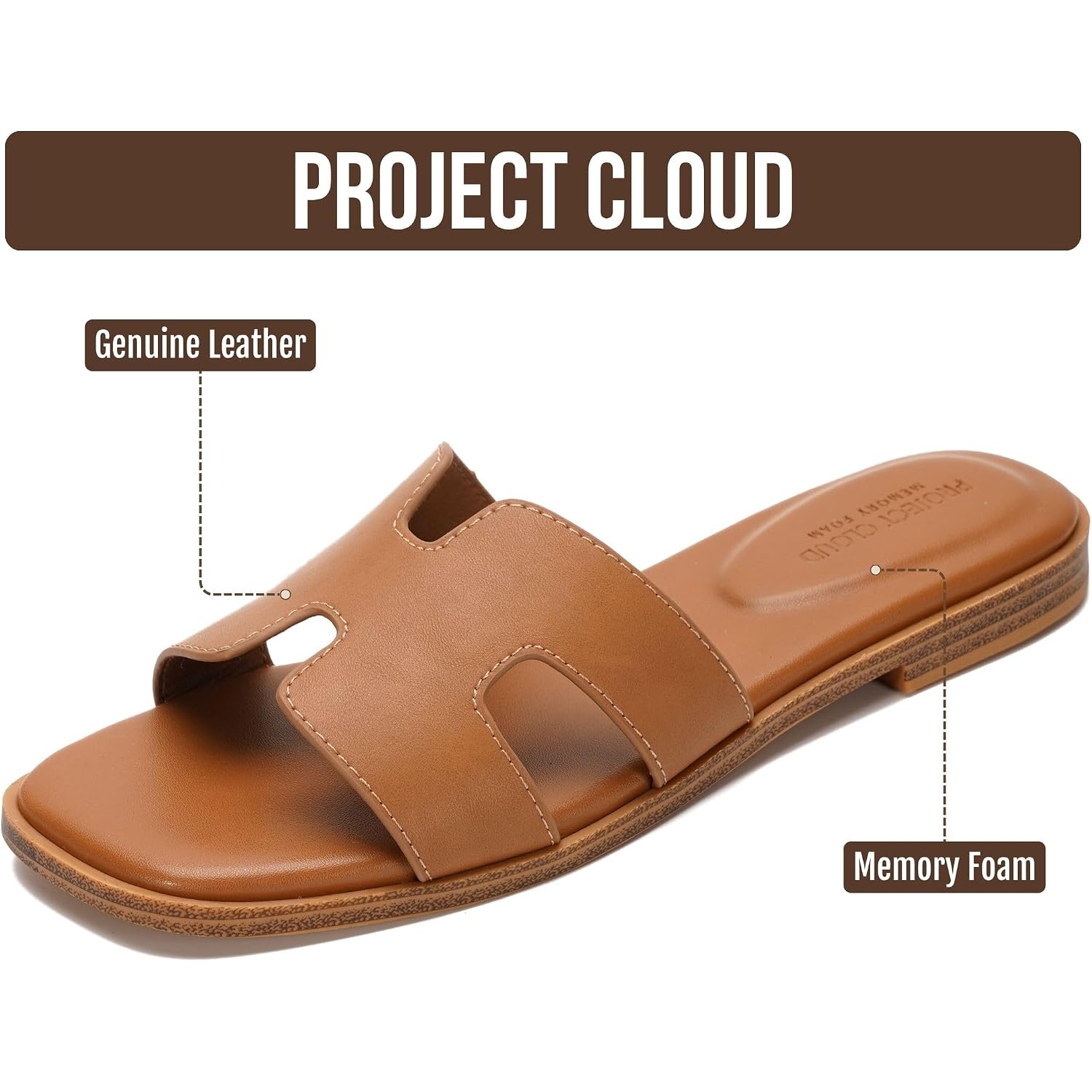 Project Cloud 100% Genuine Leather Sandals For Women 2026 - Fashion Flat Womens Sandals With Memory Foam Insole Slides Sandals Women Footwear - Mules Women'S Sandals (Jannel)
