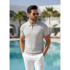 Plop 2 Pack Mens 1/4 Zipper Muscle Polo Shirts Slim Fit Collared Shirt Short Sleeve Ribbed Knit Fitted Casual Athletic Tee