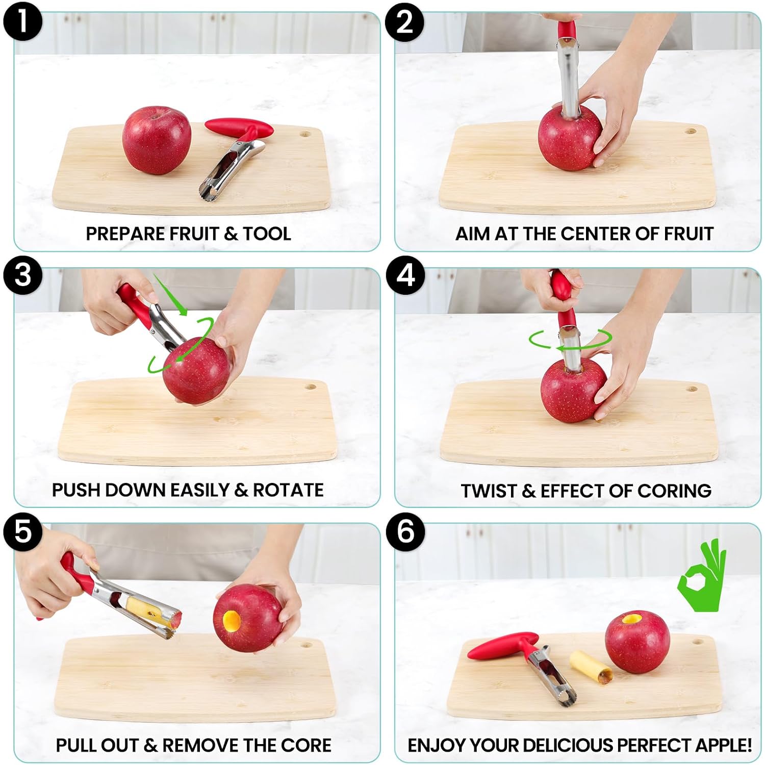 Schvubenr Premium Apple Corer Tool - Easy To Use And Clean - Sturdy Apple Core Remover With Sharp Serrated Blades - Stainless Steel Corers For Apple And Pear - Core Fruits With Ease(Red)