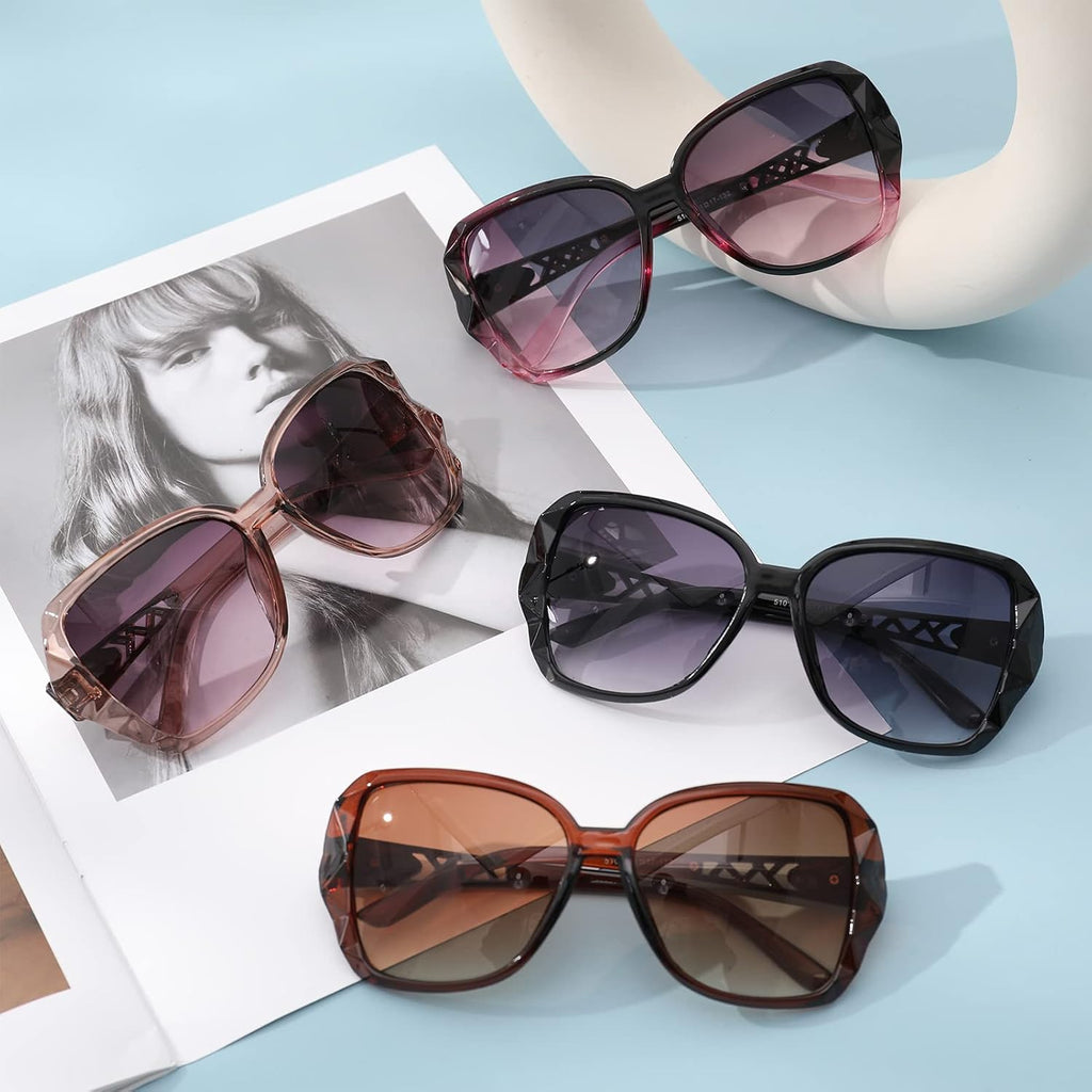 DragonflyDreams 4 Pcs Women Large Sunglasses, UV 400 Glasses Oversized Classic Trend Ladies Sunglasses Sparkling Large Frame Multi