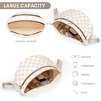 hibear Checkered Crossbody Bag Spacious Bum Bags for Women Nylon Crossbody Fanny Packs Checkered Purse Belt Wallet