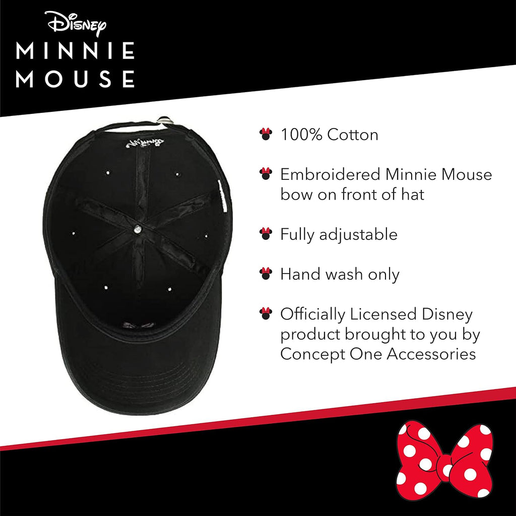 Disney Minnie Mouse Dad Hat, Cotton Adjustable Baseball Cap with Curved Brim Black