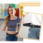HAWOWZ 2Pcs No Show Stretch Belt for Women Invisible Elastic Tuck Band, Adjustable Strap Crop Belt with Flat Buckle for Jeans Pants Dresses