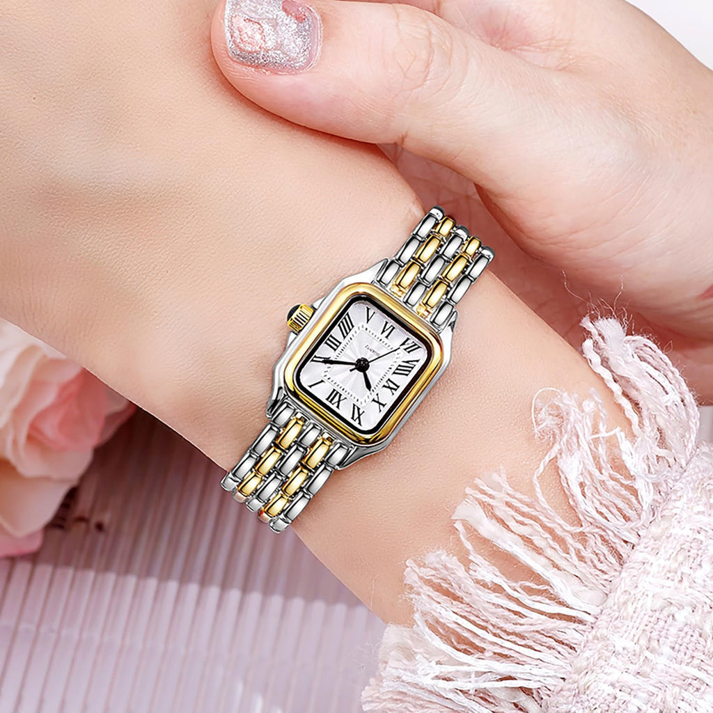Bestkang Watches For Women Vintage Square Classic Luxury Watch With Roman Numerals Dial Gold Silver Two-Tone Stainless Steel Band Elegant Dress Women'S Wrist Watch
