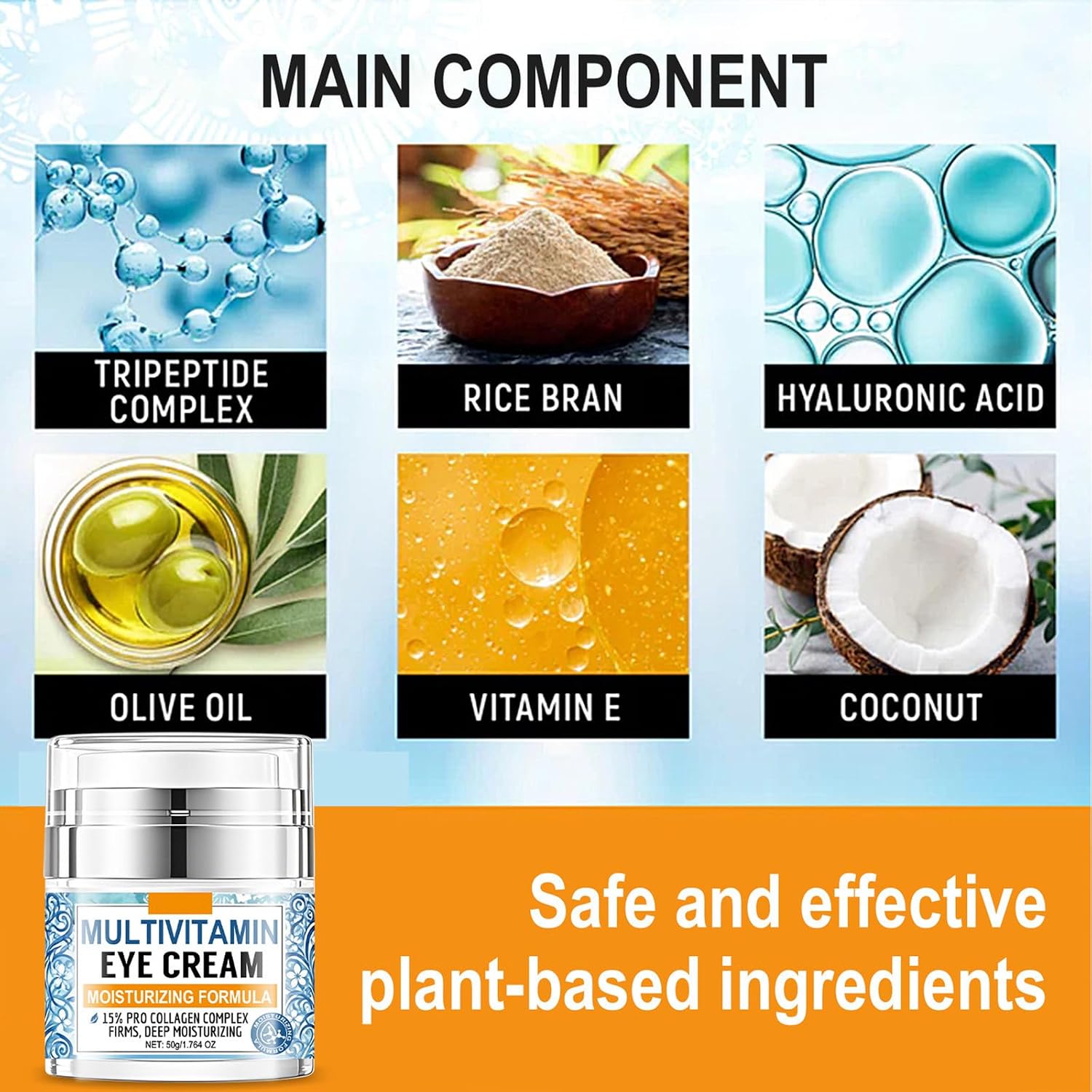 Collagen Complex Eye Cream – Moisturizing & Firming Under Eye Treatment With Tripeptide Complex, Rice Bran & Olive Oil – Hydrating Anti-Aging Cream For Dark Circles, Puffiness & Wrinkles, 1.764Oz