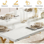 Tribesigns 63" Dining Table For 4 To 6, White And Gold Kitchen Table | Modern Large Rectangular Dinner Table Kitchen & Dining Room Furniture With Faux Marble Tabletop And Geometric Legs