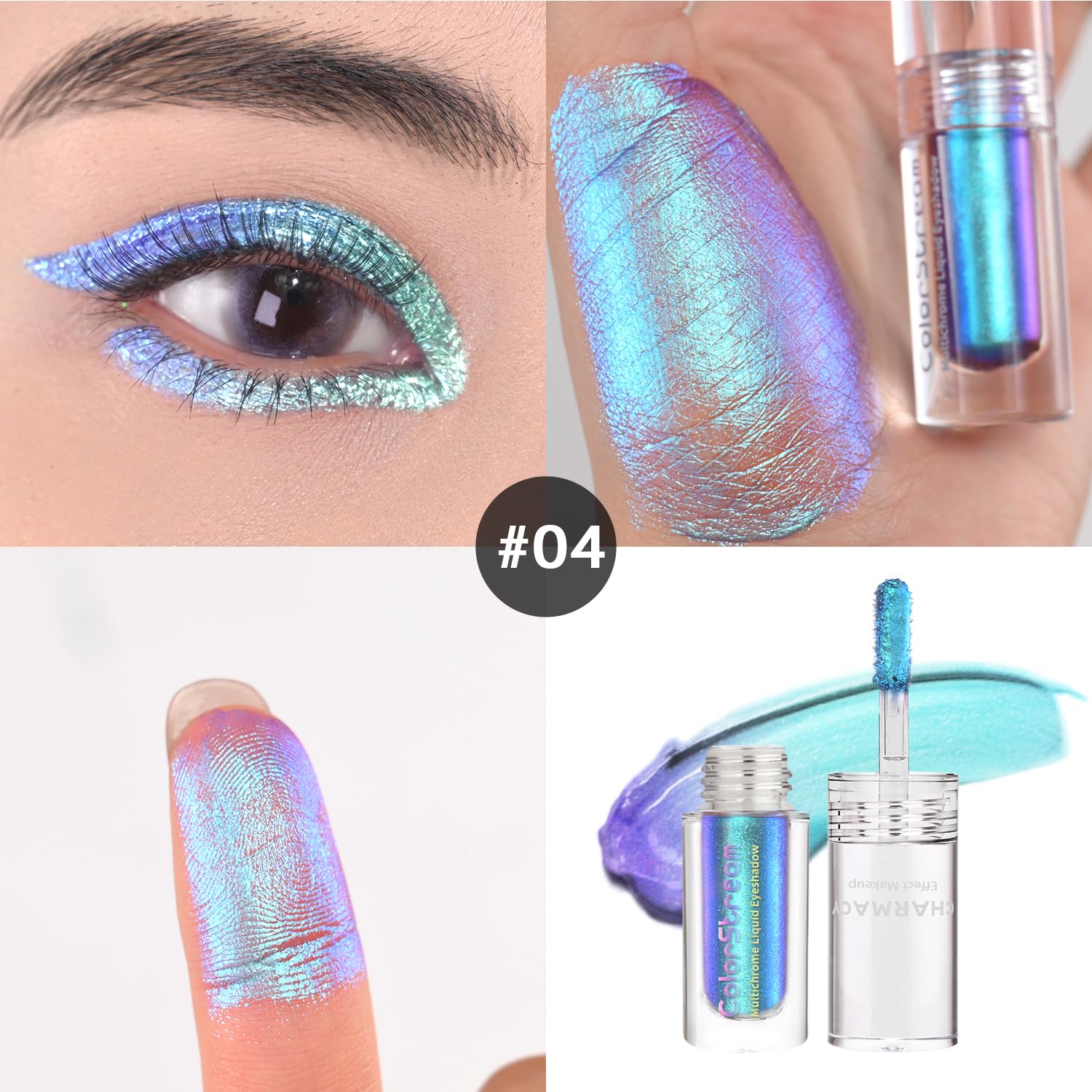 Charmacy Liquid Duochrome Eyeshadow, Metallic Eye Looks, Long Lasting Glitter Eye Shadow Sets Metallic Pigments, Quick Drying, Sparkling Shiny Eye Makeup For Beginners, 1.6G (#04)