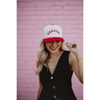 KATYDID Upside-Down Embroidered Trucker Hat for Women & Men – Vintage Two-Tone Snapback Baseball Cap – Trendy, Western Style Red/Tan