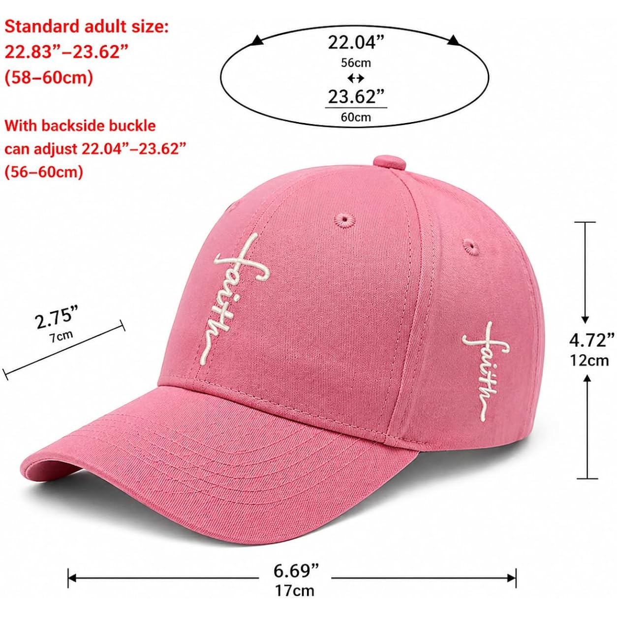 Christian Baseball Cap Embroidered Faith Cross Hat Adjustable Structured Front Panel Thick Raised Stitching