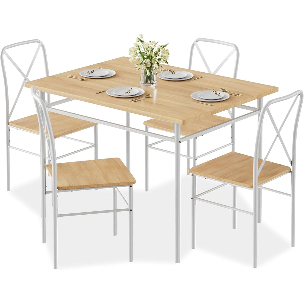 Vecelo 5-Piece Dining Table Set For 4, Wood Dinette With Chairs, Natural | Space-Saving, For Kitchen