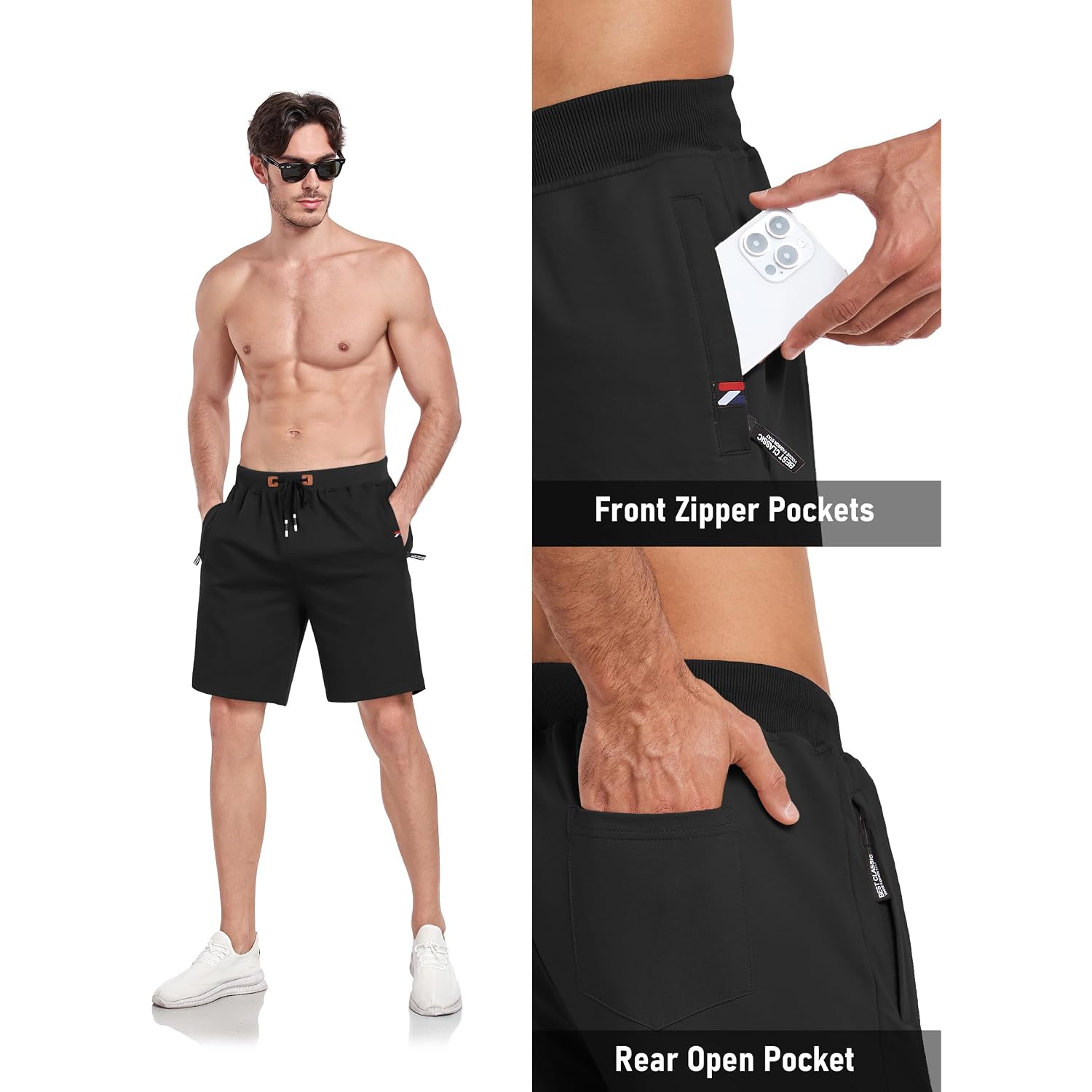Geek Lighting Mens Shorts Casual Cotton Drawstring Zipper Pockets Elastic Waist Lightweight Summer Athletic Beach Shorts