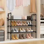 3 Tier Shoe Rack For Closet, Shoe Organizer With 5 Hooks, Long Shoe Shelf Storage For Sneaker And Boot Stackable Free Standing Shoe Rack For Entryway, Garage, Small Spaces, Dorm