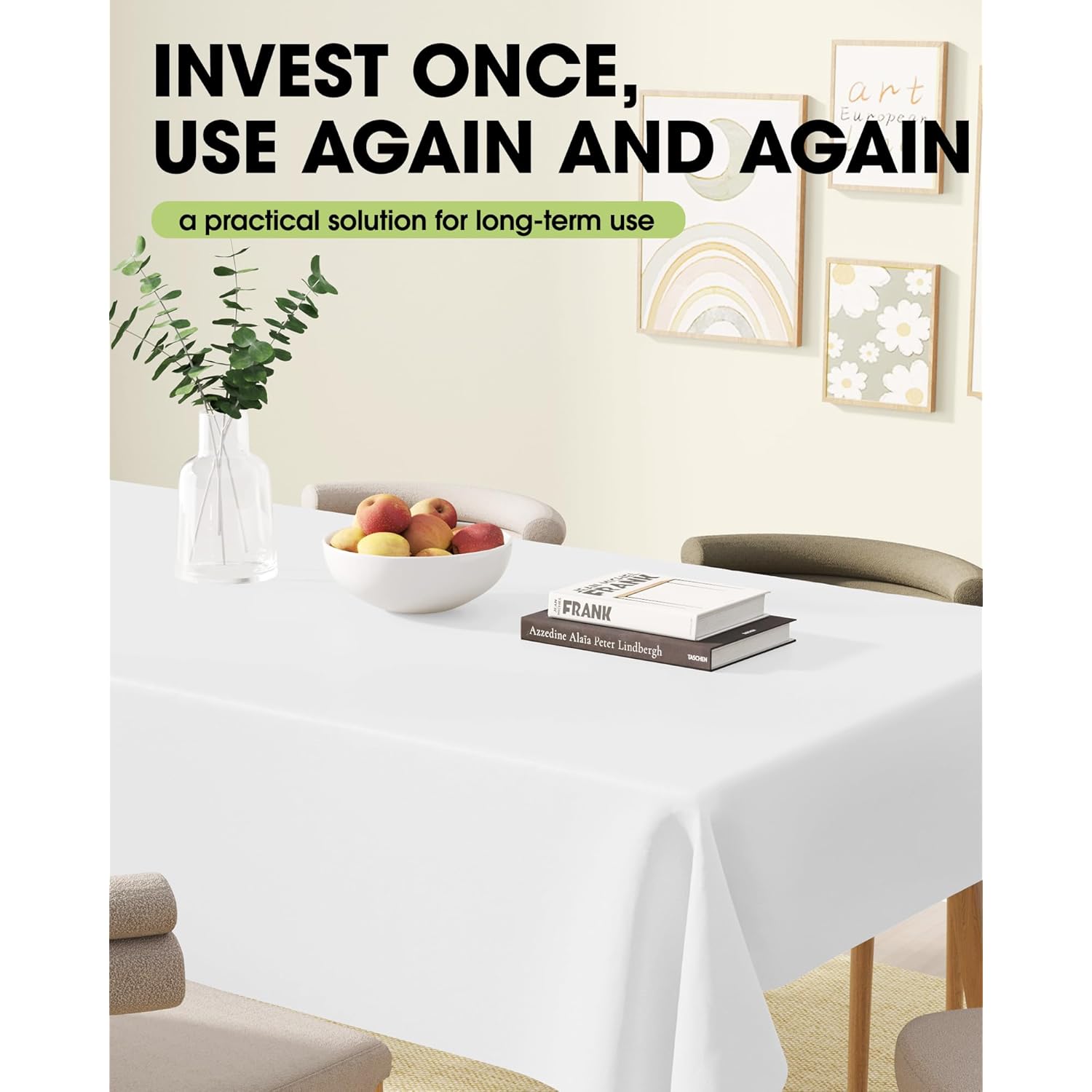 Pureegg Rectangle Table Cloth 60" x 102" – Durable Polyester Tablecloth Offers Reusable & Washable Protection, Ideal for Outdoor Party, Picnic, Wedding, Banquet and Birthday, 2 Pack, White
