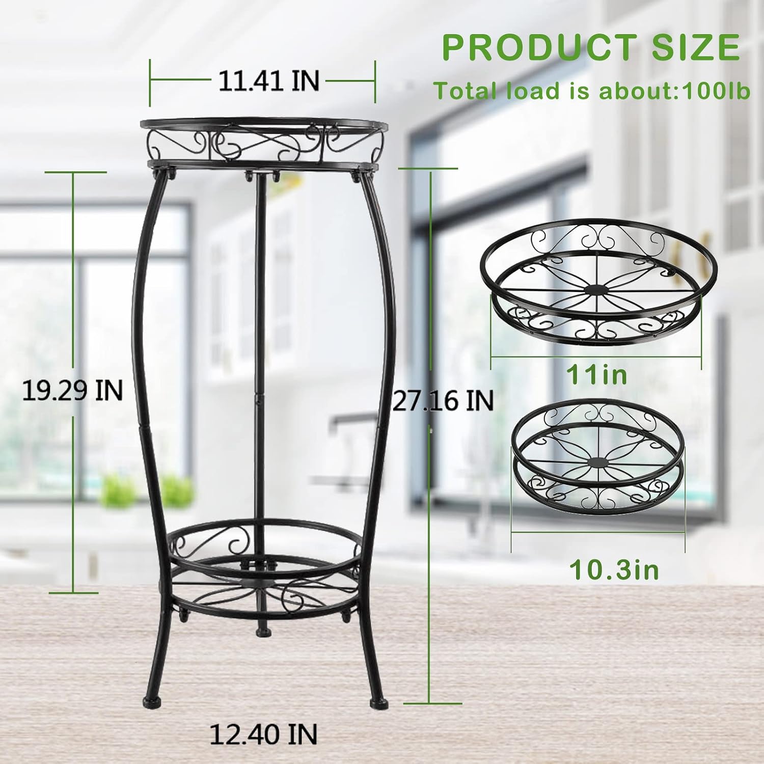 Mocory Plant Stand Indoor Outdoor 2 Tier 25" Tall Metal Potted Holder Flower Pot Stand Heavy Duty Plant Shelf Rustproof Iron Multiple Plant Round Supports Rack For Planter Corner Garden Balcony Patio