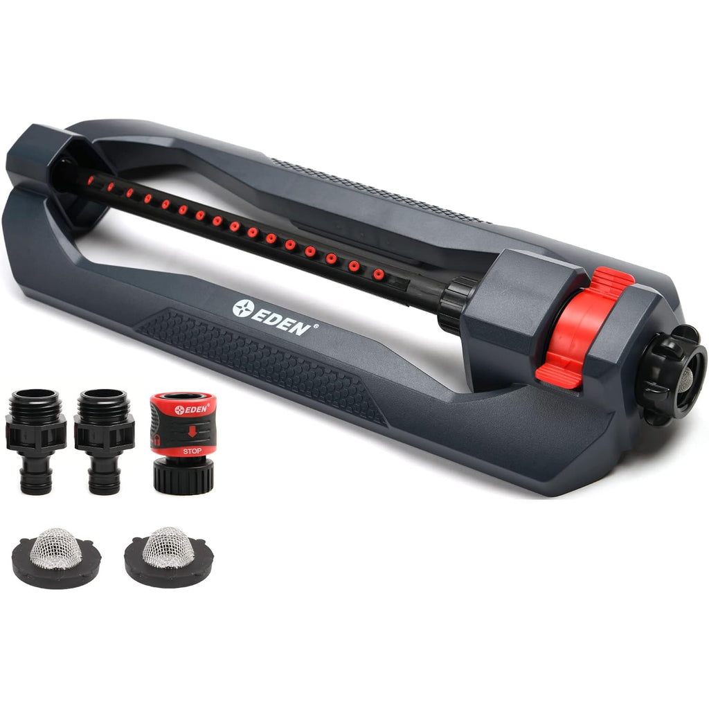 Eden 96213Edamz Weighted Essential Oscillating Sprinkler | Covers Up To 3,600 Sq. Ft., 16 Precision Nozzles, Adjustable Range, Turbo Drive Motor, Quick Connect Bundle, Stainless Steel Filters, Black
