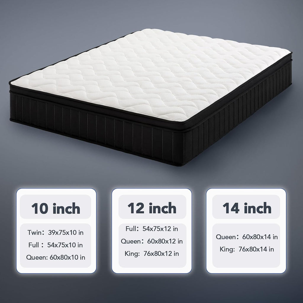 Moccona 12 Inch Queen Size Mattresses, Memory Foam Hybrid Mattress In A Box With Independent Spring, Soft And Comfortable, Pressure Relief, Certipur-Us Certified, Medium Firm