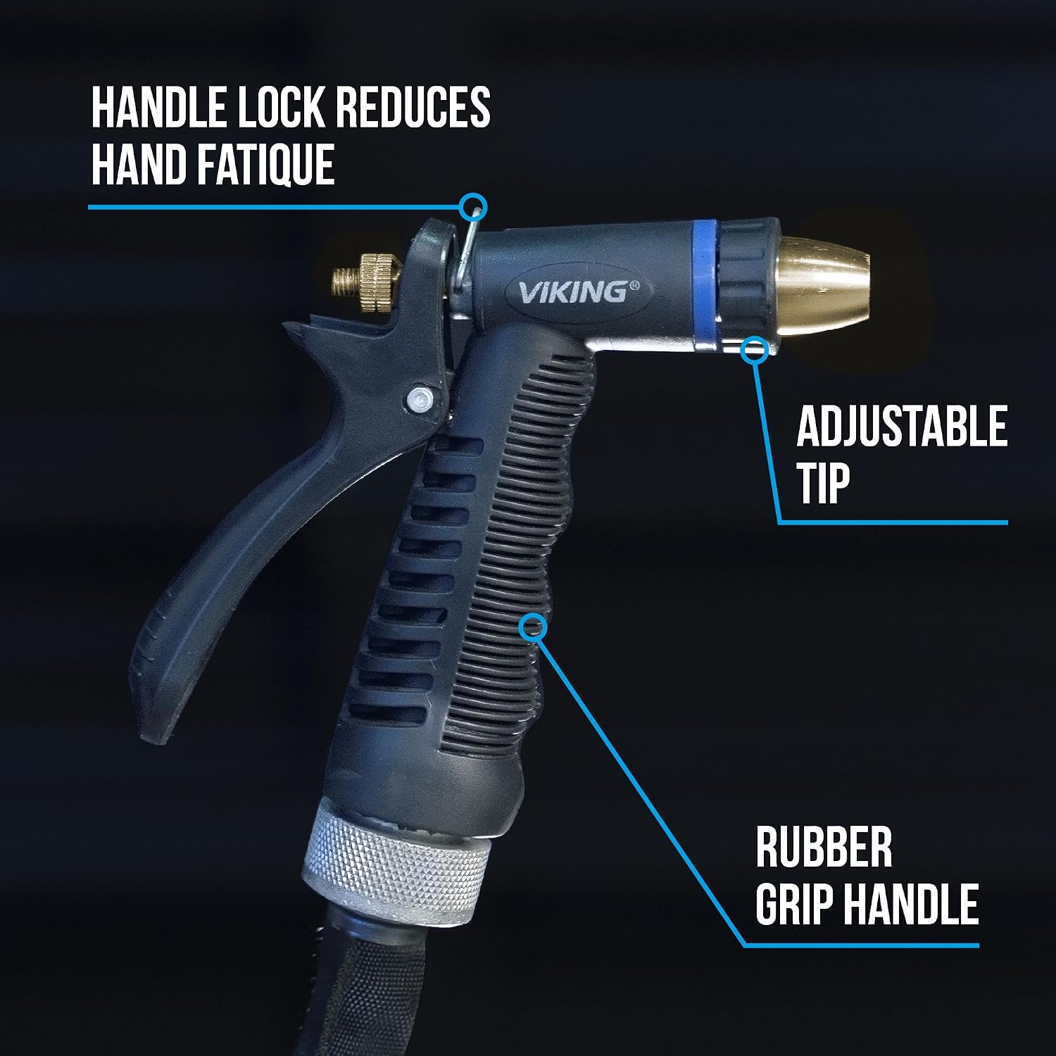 Viking Hose Nozzle, Garden Hose Nozzle, Adjustable And Heavy Duty For Washing Car, Watering Plants, Washing Pets, And Home Use