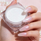 White Pearl Chrome Nail Powder, Iridescent Aurora Chrome Powder Metallic Mirror Effect, Pearlescent Mermaid Dip Powder Nail Art Decoration, Chrome Powder for Nails, Nail Charms, 3g(300+ Nails)