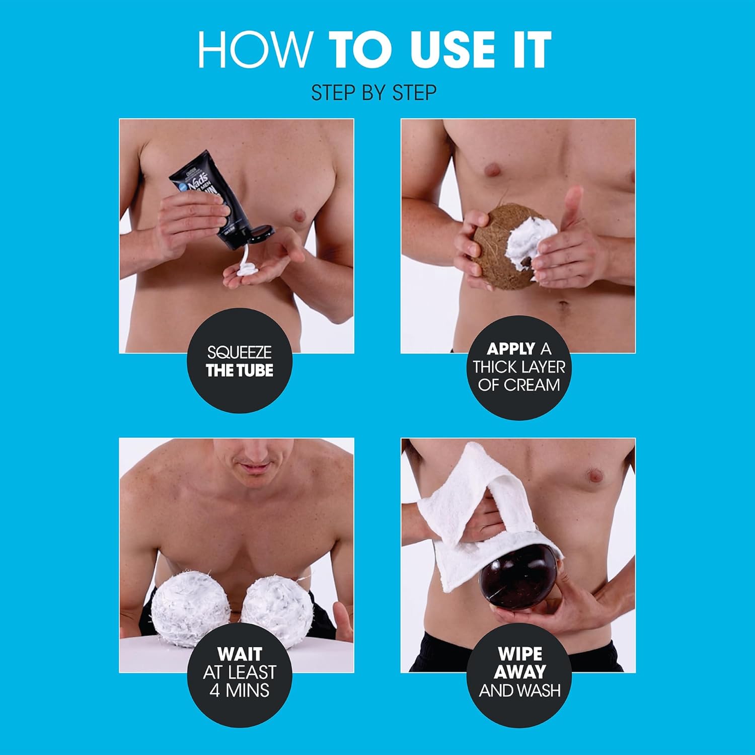 Nad's For Men Down Under Hair Removal Cream - Gentle Depilatory for Body, for Intimate areas, painless, soothing and suitable for all Skin and Hair types, Manscape 5.1 fl oz