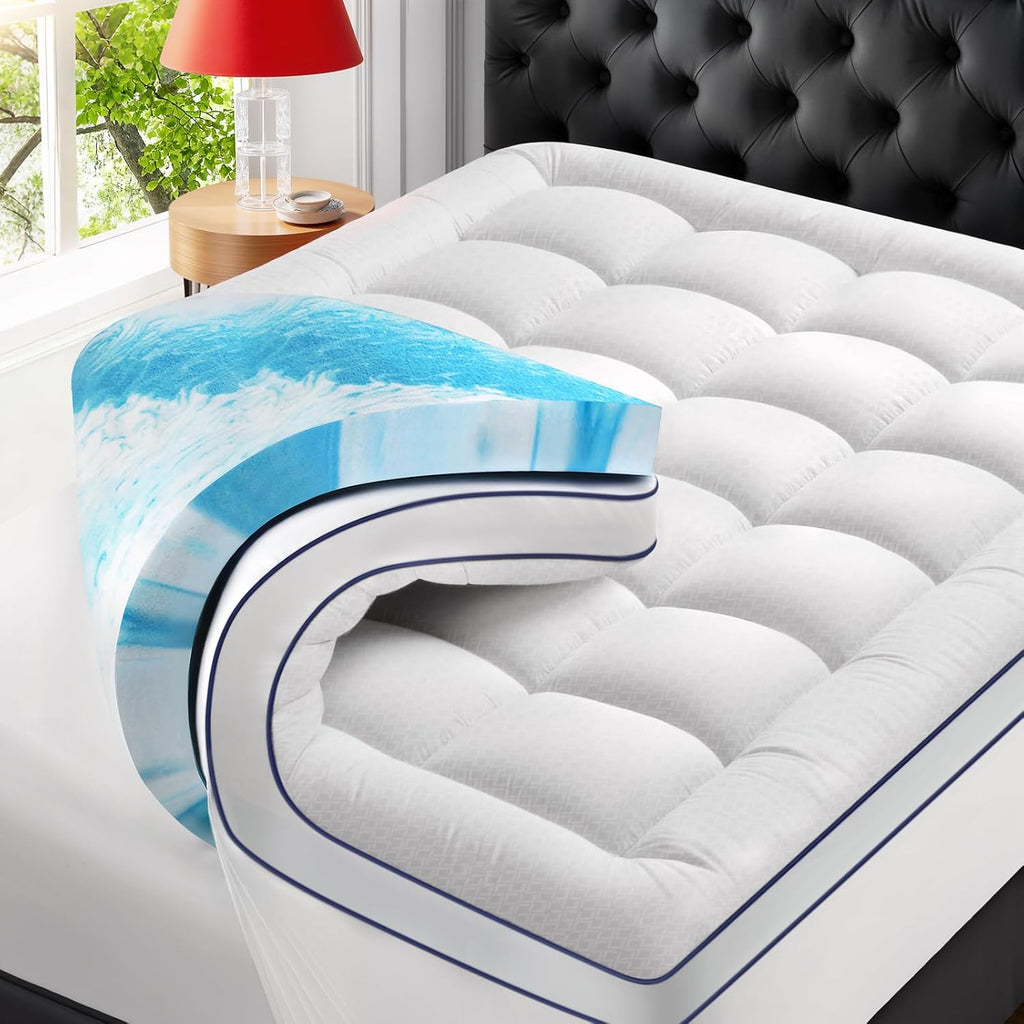 Premium Dual Layer 4 Inch Memory Foam Mattress Topper, 2 Inch Gel Memory Foam And 2 Inch Pillow Top Mattress Pad Cover For Back Pain, Extra Thick Comfort Support（Queen 60"X80"）