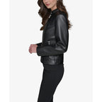 Karl Lagerfeld Women'S Zip Front Faux Leather Jacket