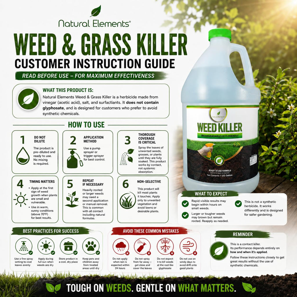 Natural Elements Weed Killer | Pet Safe, Safe Around Children | Natural Herbicide (1 Gallon)