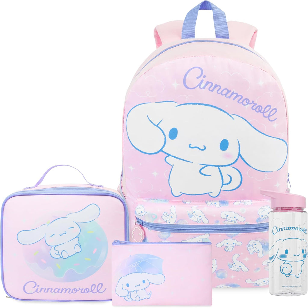 Get Trend Cinnamoroll Girls Backpack, Lunch Bag, Pencil Case, Water Bottle | Sanrio 4 Pc Set, 18In Bookbag, Insulated Lunch Bag, Pencil Pouch & 16.9 Fl Oz Bpa-Free Water Bottle, School, Gifts For Girls