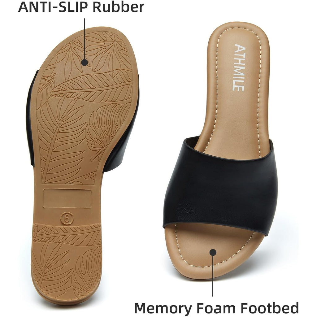 Athmile Sandals For Women 2026 One Band Womens Sandals Dressy Open Toe Flats Summer Slides For Casual Party Cute Beach