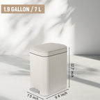 Small Bathroom Trash Can With Lid Slim Soft Close Garbage Can Step Wastebasket Container Trash Bin For Office Bedroom Kitchen Living Room (1.9 Gallon Cream)