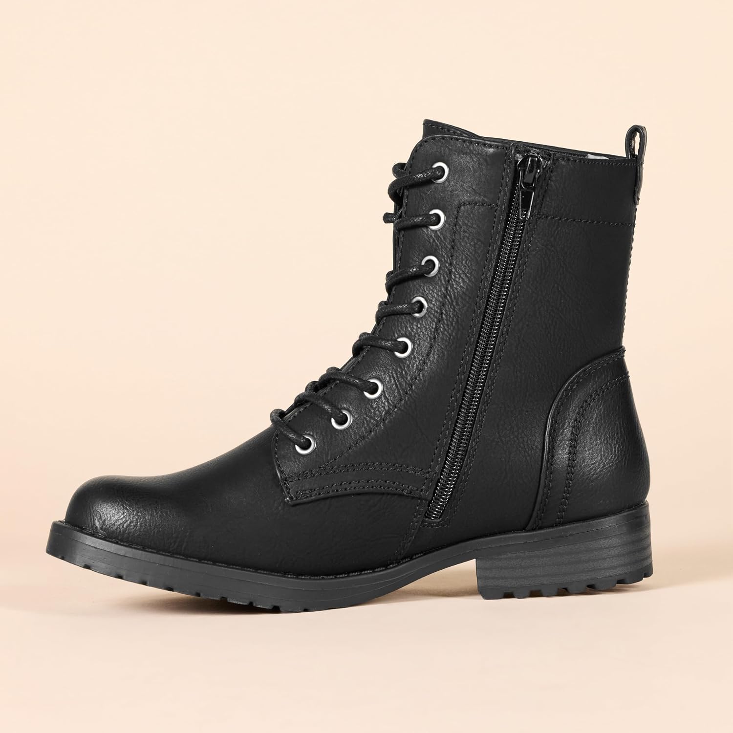 Amazon Essentials Women'S Lace-Up Combat Boots With Lug Sole And Side Zipper
