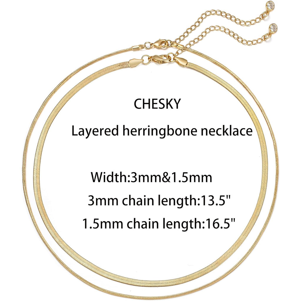 CHESKY 14K Gold/Silver Plated Snake Chain Necklace Herringbone Necklace Gold Choker Necklaces for Women Gifts Jewelry 1.5/3/5MM(W) 14"/16"(L) Mothers Day Gifts for Mom