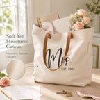 Elegantpark Mrs Gifts For Bride 2026 - Large Canvas Wedding Tote Bag With Zipper, Bridal Shower Gift For Bride To Be, Bachelorette Party Honeymoon Beach Bag