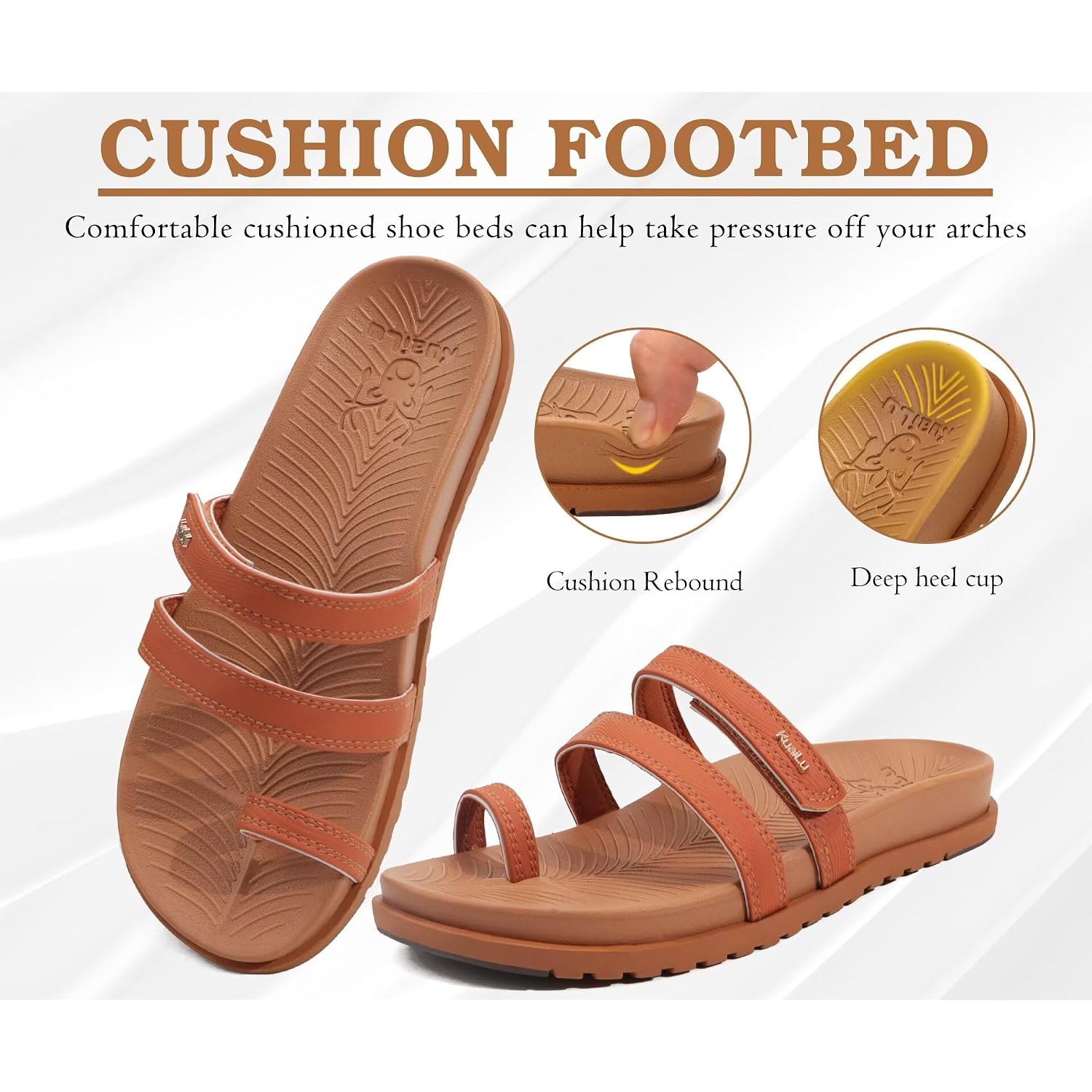 Kuailu Womens Slides Sandals With Plantar Fasciitis Arch Support Fashion Comfort Adjustable Flat Sandals Ladies Lightweight Orthotic Slip On Sandals