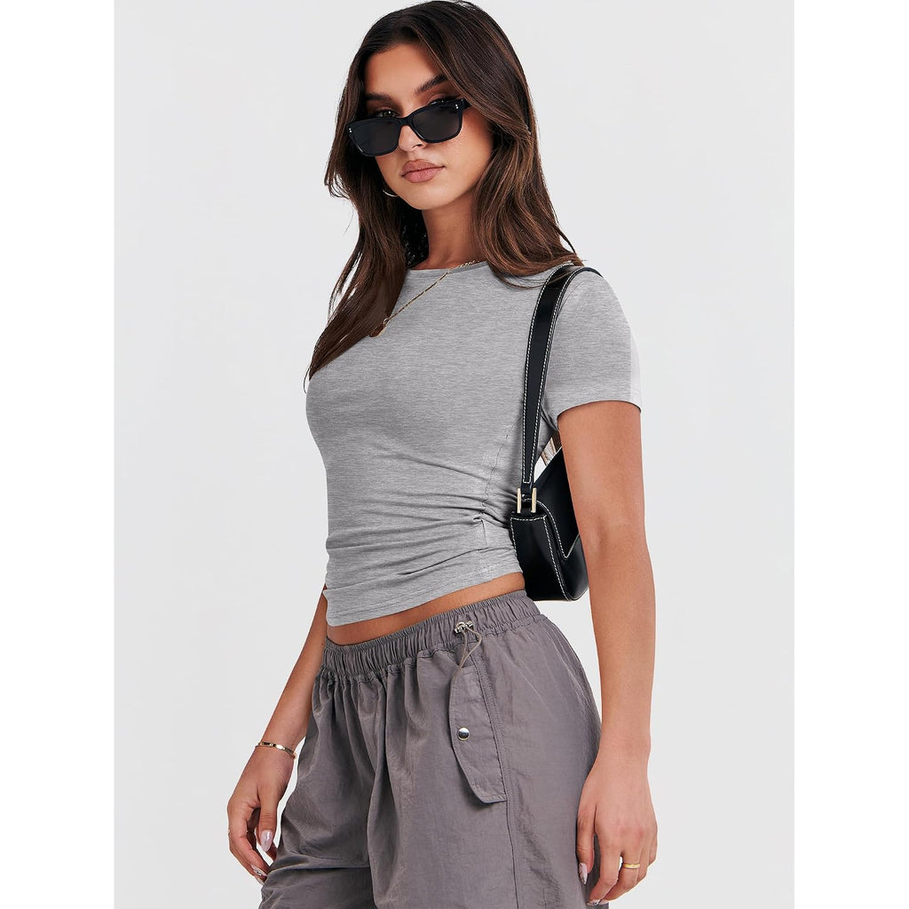 Anrabess Women'S Soft Short Sleeve T-Shirt, Crew Neck Top Slim Fit Basic Tee For Summer Casual Y2K Everyday Wear