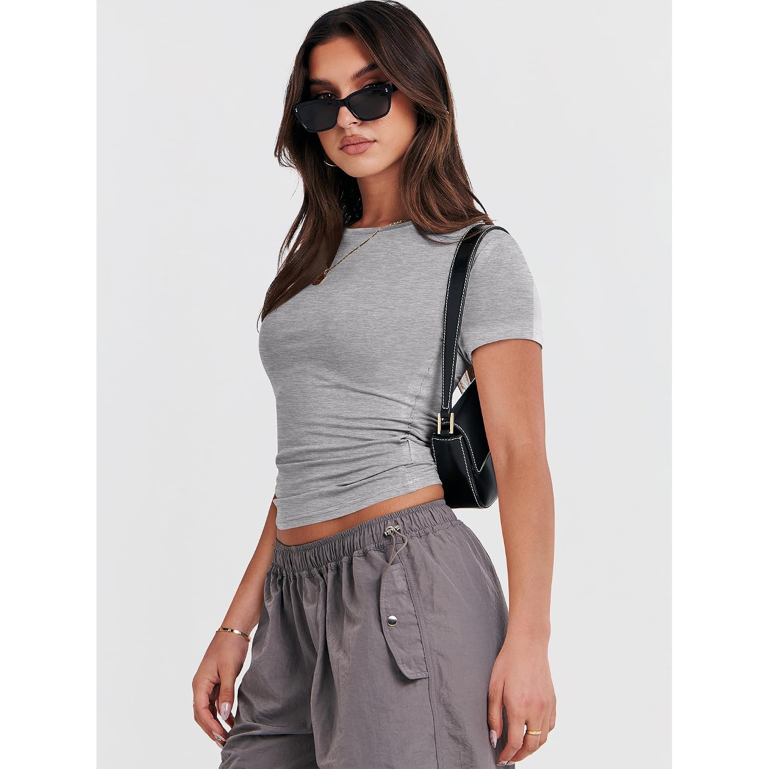 Anrabess Women'S Soft Short Sleeve T-Shirt, Crew Neck Top Slim Fit Basic Tee For Summer Casual Y2K Everyday Wear