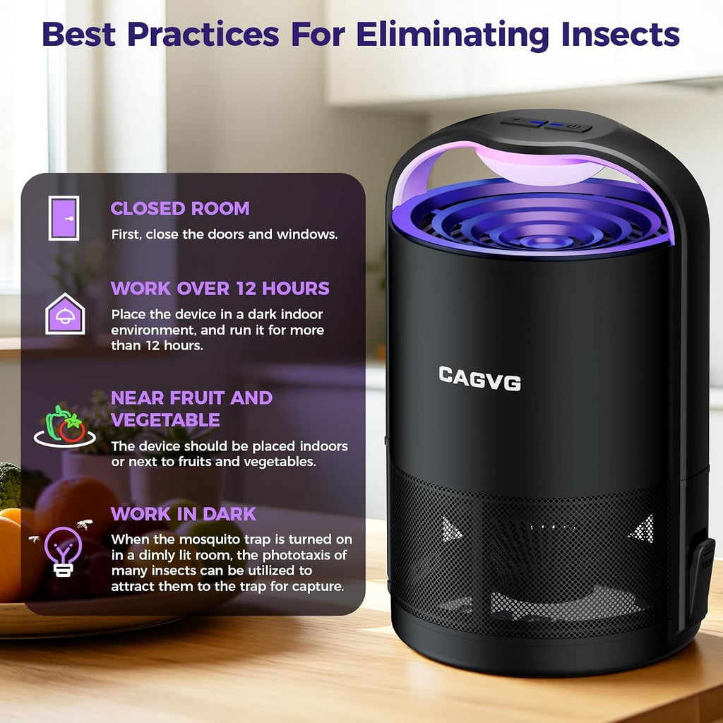 Fly Trap Indoor, Fruit Fly Traps For Indoors With Suction & Adjust Light | Plug-In Gnats Killer Catcher With 365-395 Nm Wavelengths For House Flies, Mosquito, Bug, Gnats, Low Noise, 10 Refills, Black