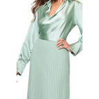 Xscape Women'S Satin Surplice Neck Long Sleeve Floor Length Dress