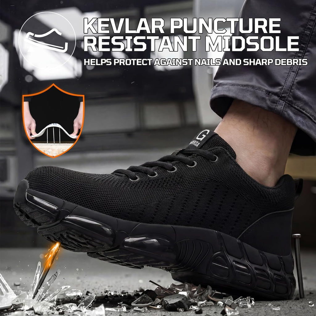 Steel Toe Shoes For Men Lightweight Safety Work Shoes With Kevlar Puncture Resistant Midsole Comfortable Low Top Work Shoes For Warehouse Factory Light Construction
