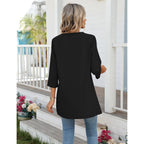 3/4 Length Sleeve Cotton Linen Womens Tops V Neck Loose Fit Dressy Casual Blouse Flowy Shirts Womens Clothing