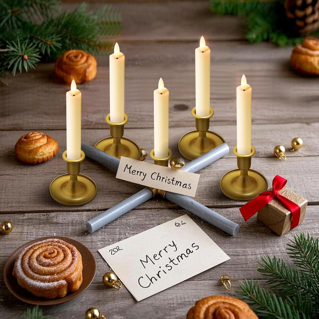 Upgraded Real Wax Short Led Flameless Taper Candles With Remote, 6 Pcs Ivory Candlesticks Battery Operated 3D Flickering - 6" Realistic Fake Candle Sticks For Home/Wedding/Fireplace Xmas Decor