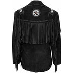 Women’S Western Fringe Suede Leather Jacket – Cowgirl Coat Beaded Epaulettes Southwestern Rodeo Style