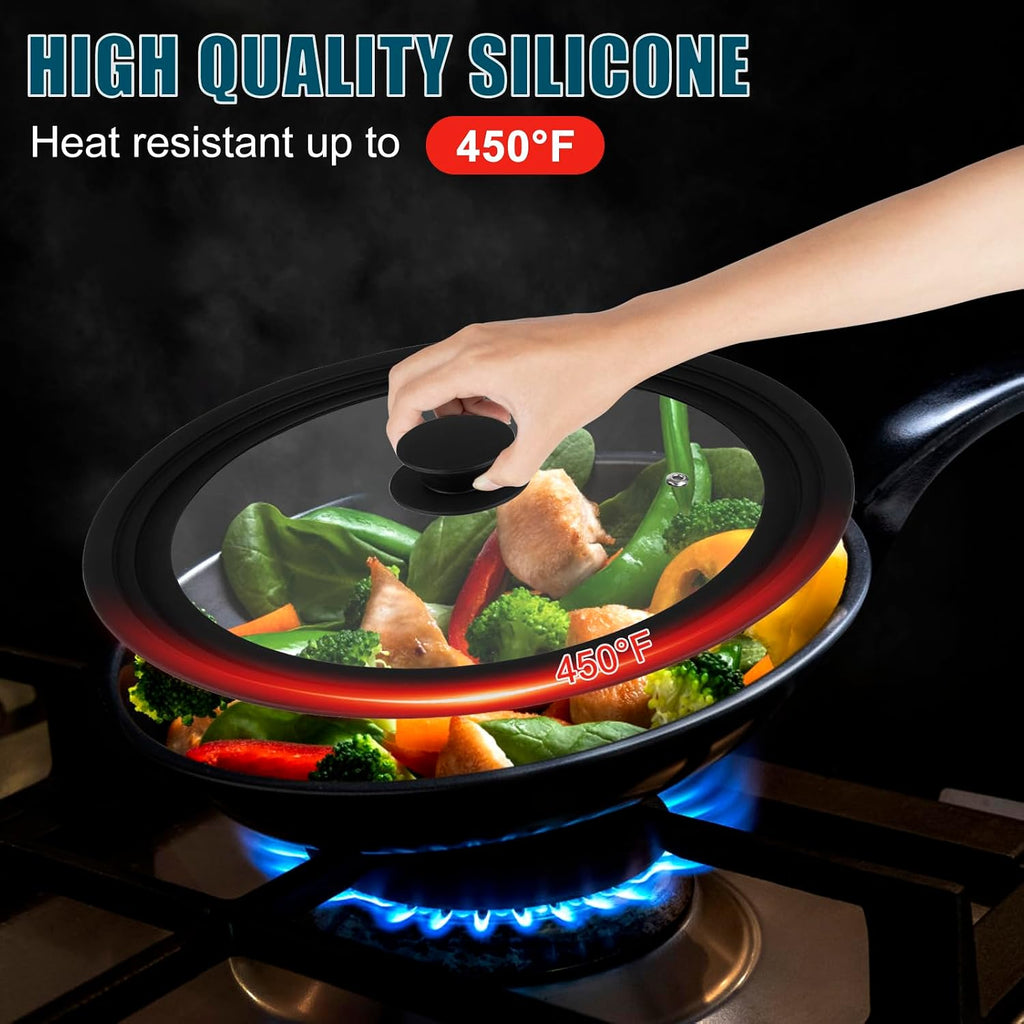 Universal Lid For Pots Pans And Skillets, 2 Pack Pan Cover Fit 7", 8" 9" & 10", 11", 12" Diameter Cookware, Silicone Replacement Pan Lid Pot Lids For Frying Pans, Cast Iron,Tempered Glass Lid