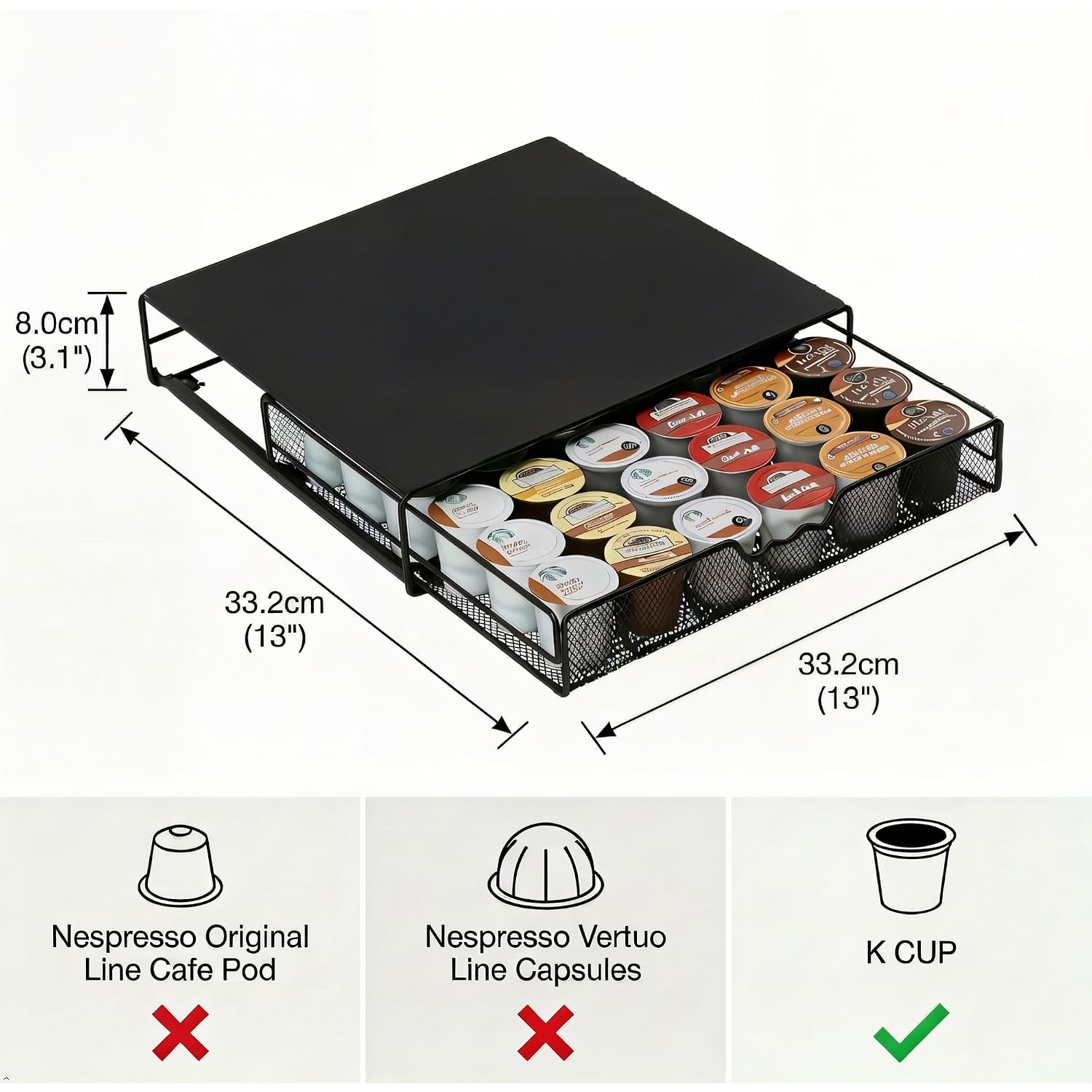 Decobrothers K-Cup Holder Drawer For 36 Coffee Pods Storage, Black