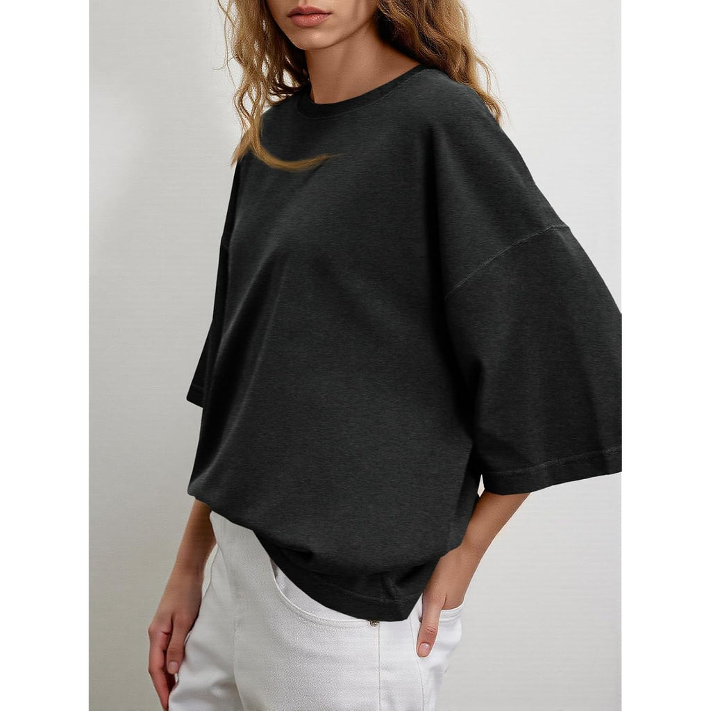 Tankaneo Womens Oversized Half Sleeve T-Shirts Summer Casual Crew Neck Tunic Tops Loose Fit Boxy Basic Tees